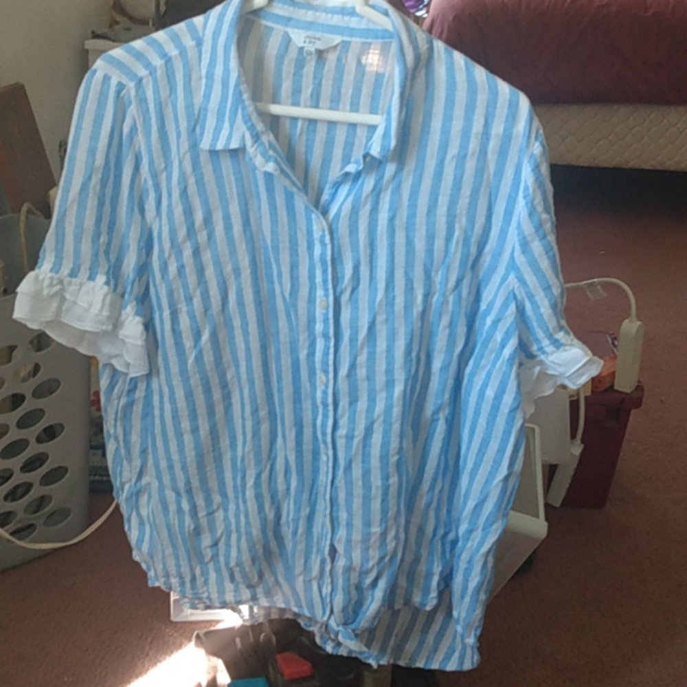 Crown & Ivy blue and white cotton striped shirt Plus Size 2X